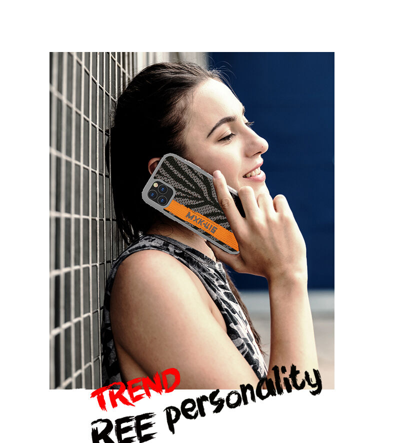 Elegantni ovitek iz trde plastike s tekstilno površino za iPhone 11 Pro Max - sivo-oranžna