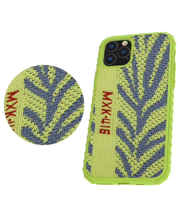 Elegantni ovitek iz trde plastike s tekstilno površino za iPhone 11 Pro Max - sivo-oranžna