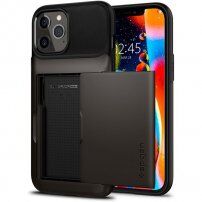 Spigen Slim Armor Wallet ovitek s praktičnim predalom za iPhone 12 Pro Max - temno siva