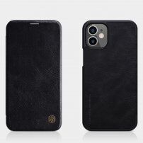 Nillkin Qin ovitek z etuijem za kartice iz PU usnja za iPhone 12 mini - črna