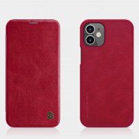 Nillkin Qin ovitek z etuijem za kartice iz PU usnja za iPhone 12 mini - rdeče