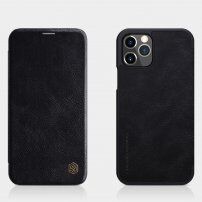 Nillkin Qin ovitek z etuijem za kartice iz PU usnja za iPhone 12 / 12 Pro - črna