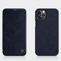 Nillkin Qin ovitek z etuijem za kartice iz PU usnja za iPhone 12 / 12 Pro - temno modra