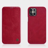 Nillkin Qin ovitek z etuijem za kartice iz PU usnja za iPhone 12 Pro Max - rdeče