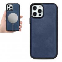 Ovitek iz PU usnja združljivo z brezžičnim polnjenjem za iPhone 12 / 12 Pro - modro