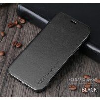 X-Level usnjen flip etui s stojalom za iPhone 12 / 12 Pro - črna