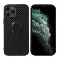 Ovitek s teksturo karbonskih vlaken in kovinskim držalom za prst za iPhone 12 Pro Max - črna