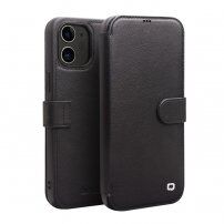 Qialino usnjen flip etui za iPhone 12 / 12 Pro - črna