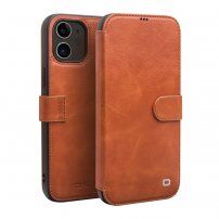 Qialino usnjen flip etui za iPhone 12 / 12 Pro - rjava