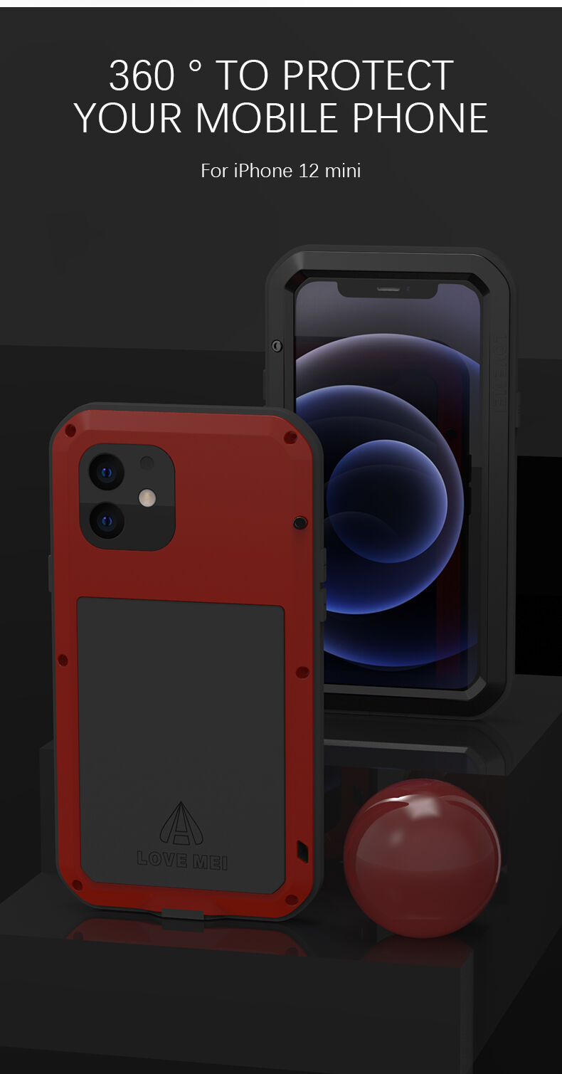 Love Mei super trpežen etui proti udarcem/vodi/prahu za iPhone 12 mini - črna