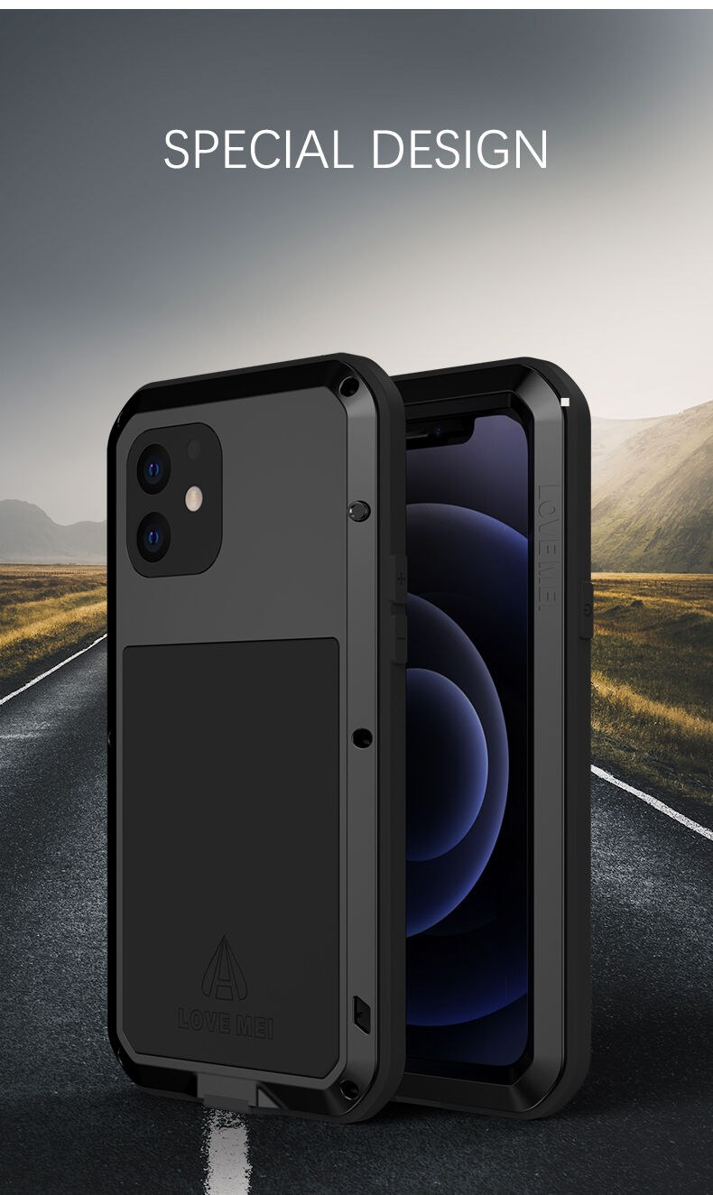 Love Mei super trpežen etui proti udarcem/vodi/prahu za iPhone 12 mini - črna