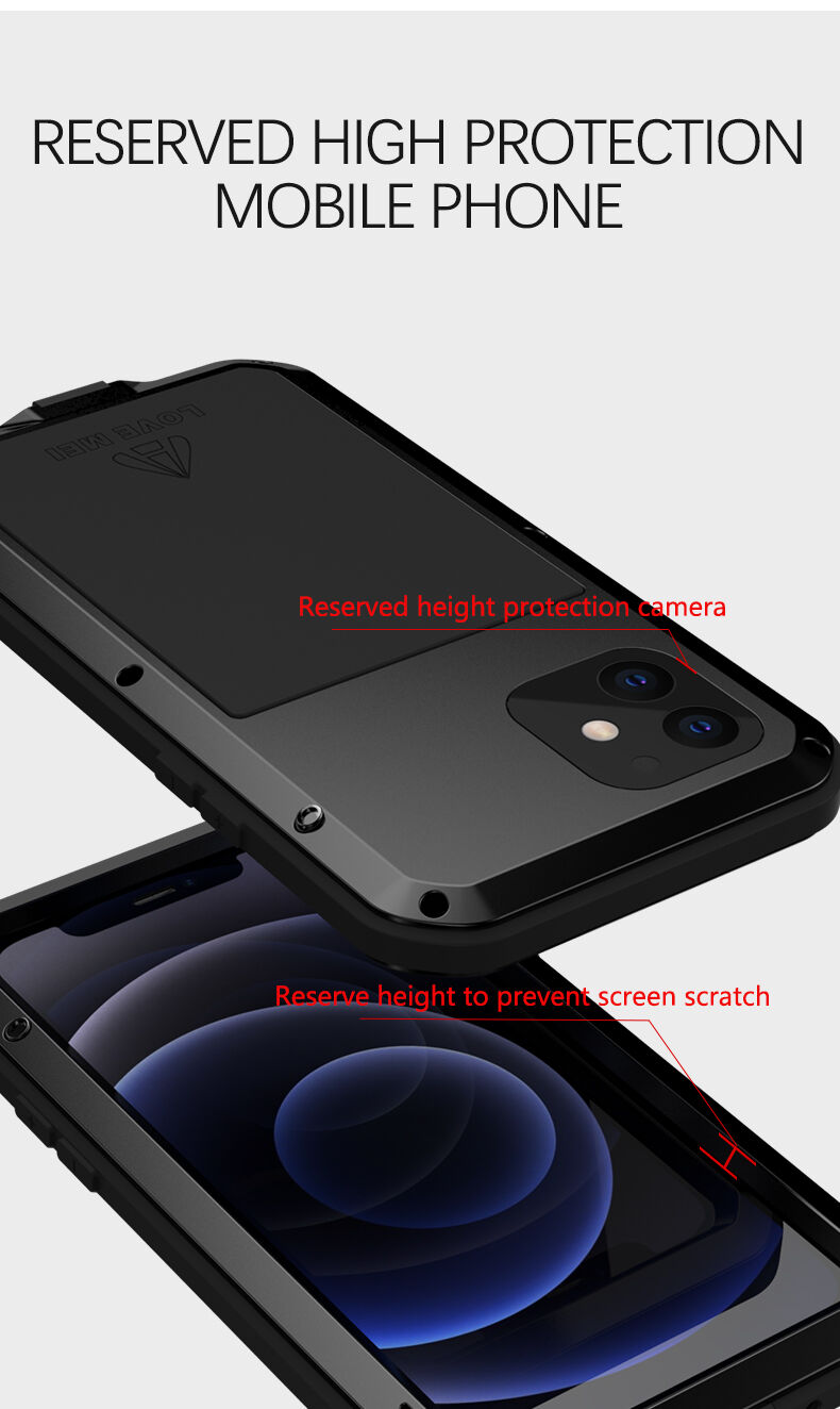 Love Mei super trpežen etui proti udarcem/vodi/prahu za iPhone 12 mini - črna