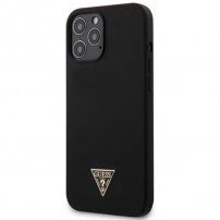 Guess Silicone Metal Triangle ovitek za iPhone 12 Pro Max - črna