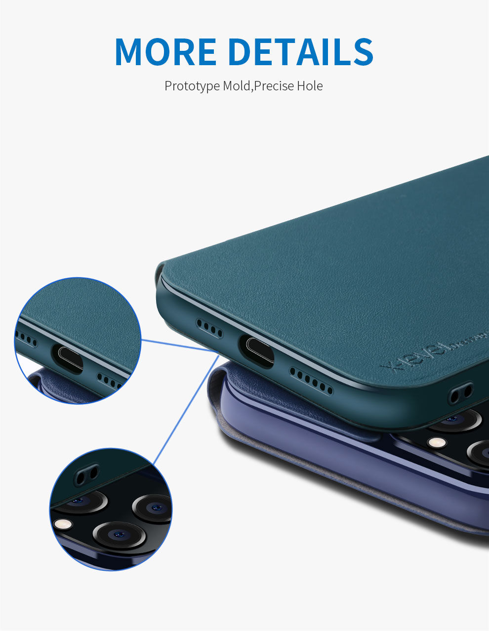 X-Level usnjen flip etui s stojalom za iPhone 12 / 12 Pro - modro