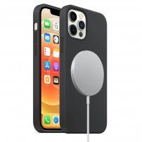 Silikonski ovitek s podporo za polnjenje Magsafe za iPhone 12 Pro Max - črna