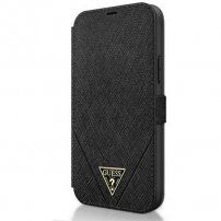 Guess Saffiano V Stitch Book flip etui za iPhone 12 Pro Max - črna