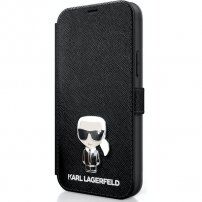 Karl Lagerfeld Saffiano Iconic ovitek z etuijem za kartice za iPhone 12 Pro Max - črna