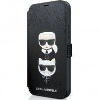 Karl Lagerfeld Saffiano K&C Heads ovitek z etuijem za kartice za iPhone 12 / 12 Pro - črna