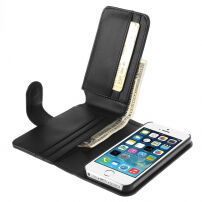 Usnjena torbica z režami za kartice Apple iPhone 5 / 5S / SE (2016) - črna