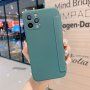 Ovitek z etuijem za kartice iz silikona in PU usnja za iPhone 12 - temno zelena