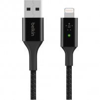 BELKIN Boost Charge LED pleten podatkovni in polnilni kabel USB-A 2.0 / Lightning za iPhone / iPad / iPod / AirPods - 1,2 m - črna