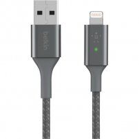 BELKIN Boost Charge LED pleten podatkovni in polnilni kabel USB-A 2.0 / Lightning za iPhone / iPad / iPod / AirPods - 1,2 m - srebro