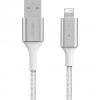 BELKIN Boost Charge LED pleten podatkovni in polnilni kabel USB-A 2.0 / Lightning za iPhone / iPad / iPod / AirPods - 1,2 m - bela