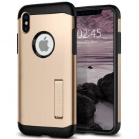 Trpežna prevleka Spigen Armor s stojalom za Apple iPhone XS - zlati