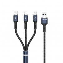 WK 3v1 pleten podatkovni in polnilni kabel USB-A 2.0 / Lightning za iPhone / iPad / iPod / AirPods - 1,2 m - črna