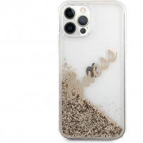 Guess Liquid Glitter Vintage ovitek za iPhone 12 Pro Max - zlati