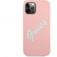 Guess Vintage Script silikonski ovitek za iPhone 12 Pro Max - roza