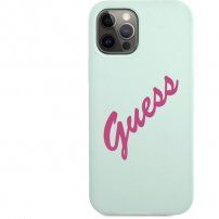 Guess Vintage Script silikonski ovitek za iPhone 12 Pro Max - mentol