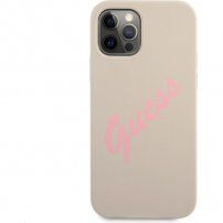 Guess Vintage Script silikonski ovitek za iPhone 12 Pro Max - bež