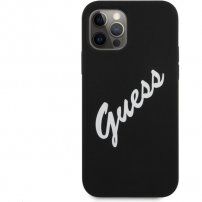 Guess Vintage Script silikonski ovitek za iPhone 12 Pro Max - črna