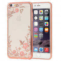 Eleganten pokrov z bleščečimi kamni za Apple iPhone 6S Plus - roza-zlato z rožami