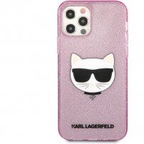 Karl Lagerfeld Choupette Head Glitter ovitek za iPhone 12 Pro Max - roza