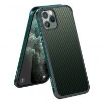 Ovitek s teksturo iz ogljikovih vlaken in zaščitnim okvirjem za iPhone 11 Pro - temno zelena