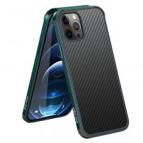 Ovitek s teksturo iz ogljikovih vlaken in zaščitnim okvirjem za iPhone 12 mini - temno zelena