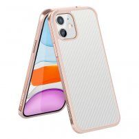 Ovitek s teksturo iz ogljikovih vlaken in zaščitnim okvirjem za iPhone 11 - roza-zlato