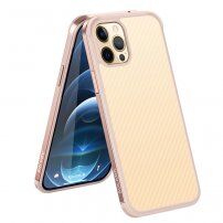 Ovitek s teksturo iz ogljikovih vlaken in zaščitnim okvirjem za iPhone 12 mini - roza-zlato