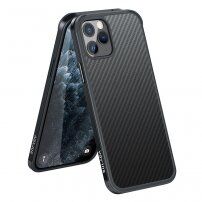 Ovitek s teksturo iz ogljikovih vlaken in zaščitnim okvirjem za iPhone 11 Pro Max - črna