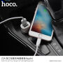 HOCO komplet za polnjenje avtomobilov z dvema USB vhodoma in lightning kablom za Apple naprava - bela