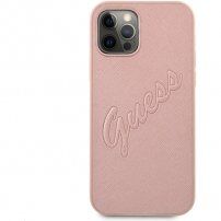 Guess Saffiano Vintage Script ovitek za iPhone 12 Pro Max - roza-zlato