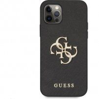Guess Saffiano Big 4G Metal Logo ovitek za iPhone 12 Pro Max - črna