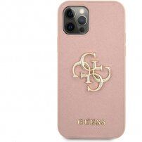 Guess Saffiano Big 4G Metal Logo ovitek za iPhone 12 Pro Max - roza