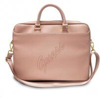 Guess Saffiano Vintage Script torbica za MacBook do 16" - roza