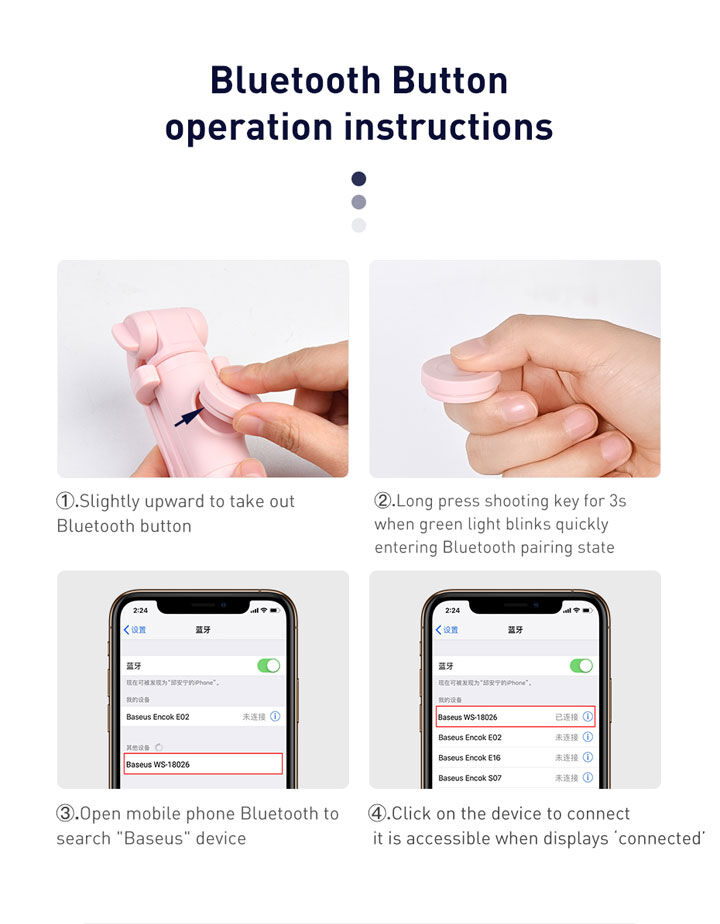 Baseus Lovely bluetooth selfie palica s stativom za iPhone - črna