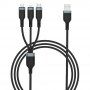 WIWU 3v1 pleten podatkovni in polnilni kabel USB-A / USB-C / Lightning / micro USB za iPhone / iPad / iPod / AirPods - 1,2 m - črna