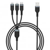 WIWU 3v1 pleten podatkovni in polnilni kabel USB-A / USB-C / Lightning / micro USB za iPhone / iPad / iPod / AirPods - 1,2 m - črna