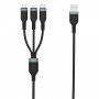 WIWU 3v1 pleten podatkovni in polnilni kabel USB-A / USB-C / Lightning / micro USB za iPhone / iPad / iPod / AirPods - 1,2 m - črna